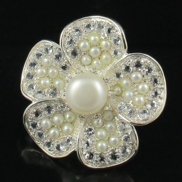 HSN Jewelry - Cultured Pearl & White Topaz Flower Ring